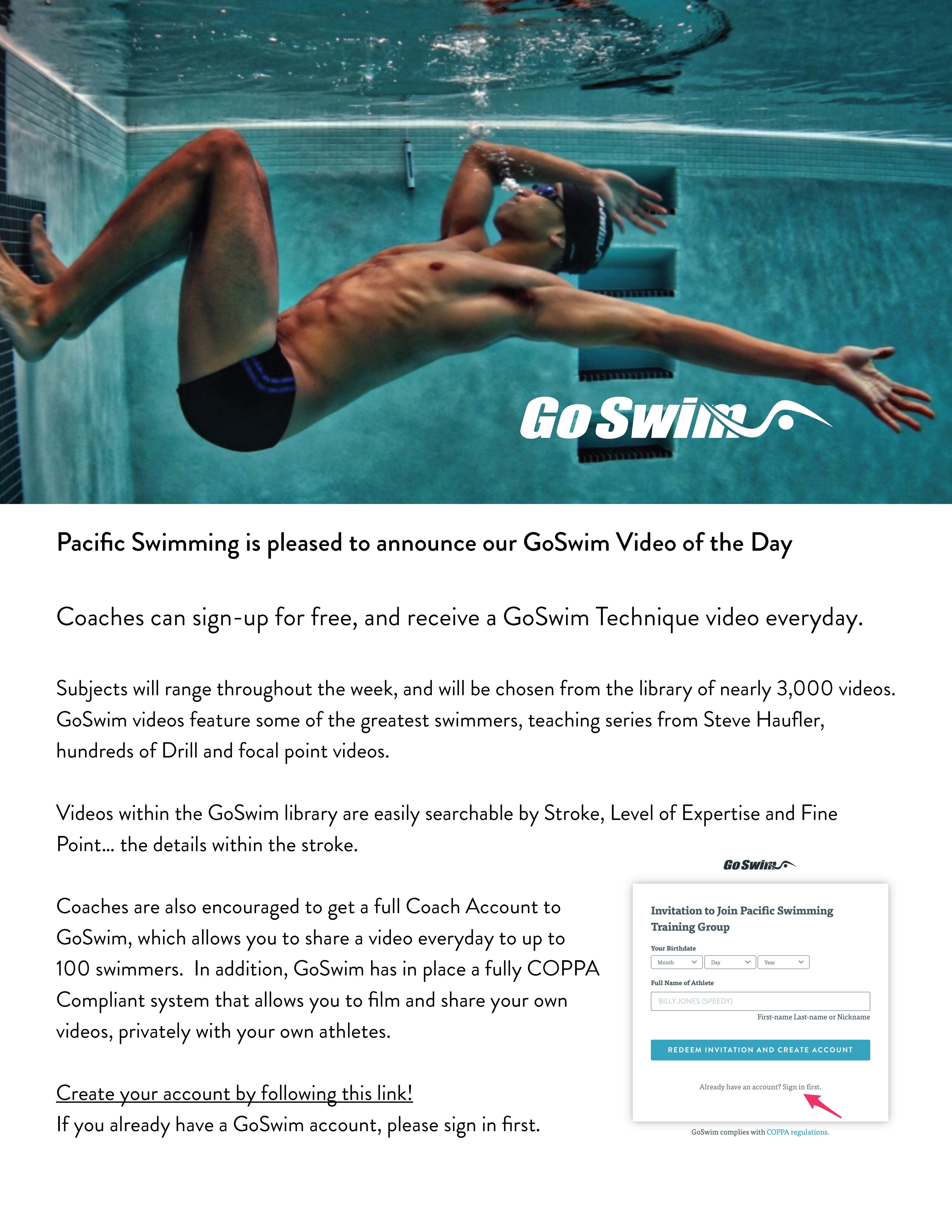 Image for Daily GoSwim Video Available to All Coaches